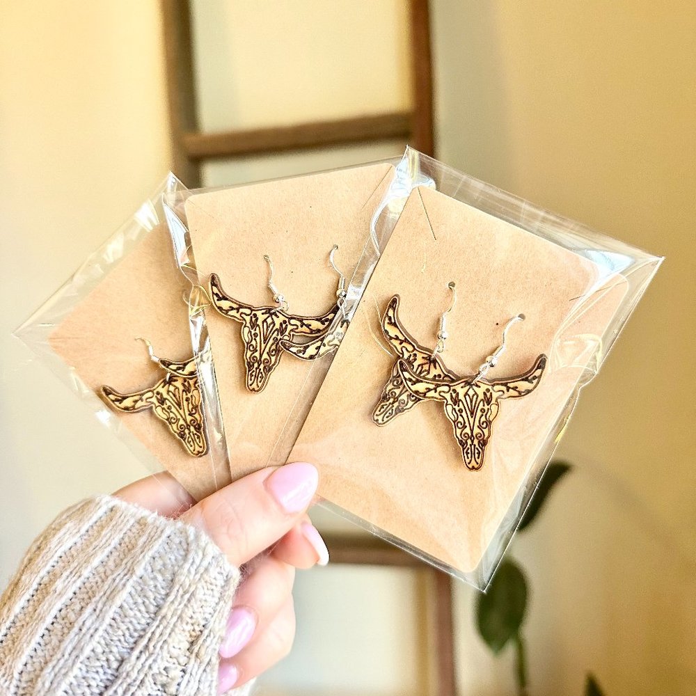 NEW Western Cow Skull Earrings